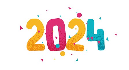 Happy new year 2024 colorful number.